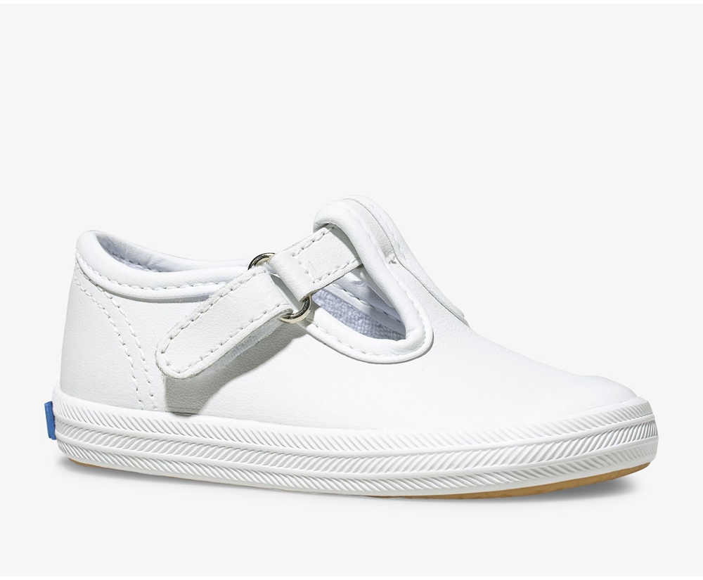 Keds Slip Ons White - Champion Toe Cap T-Strap - Kids SLFDHQ-378